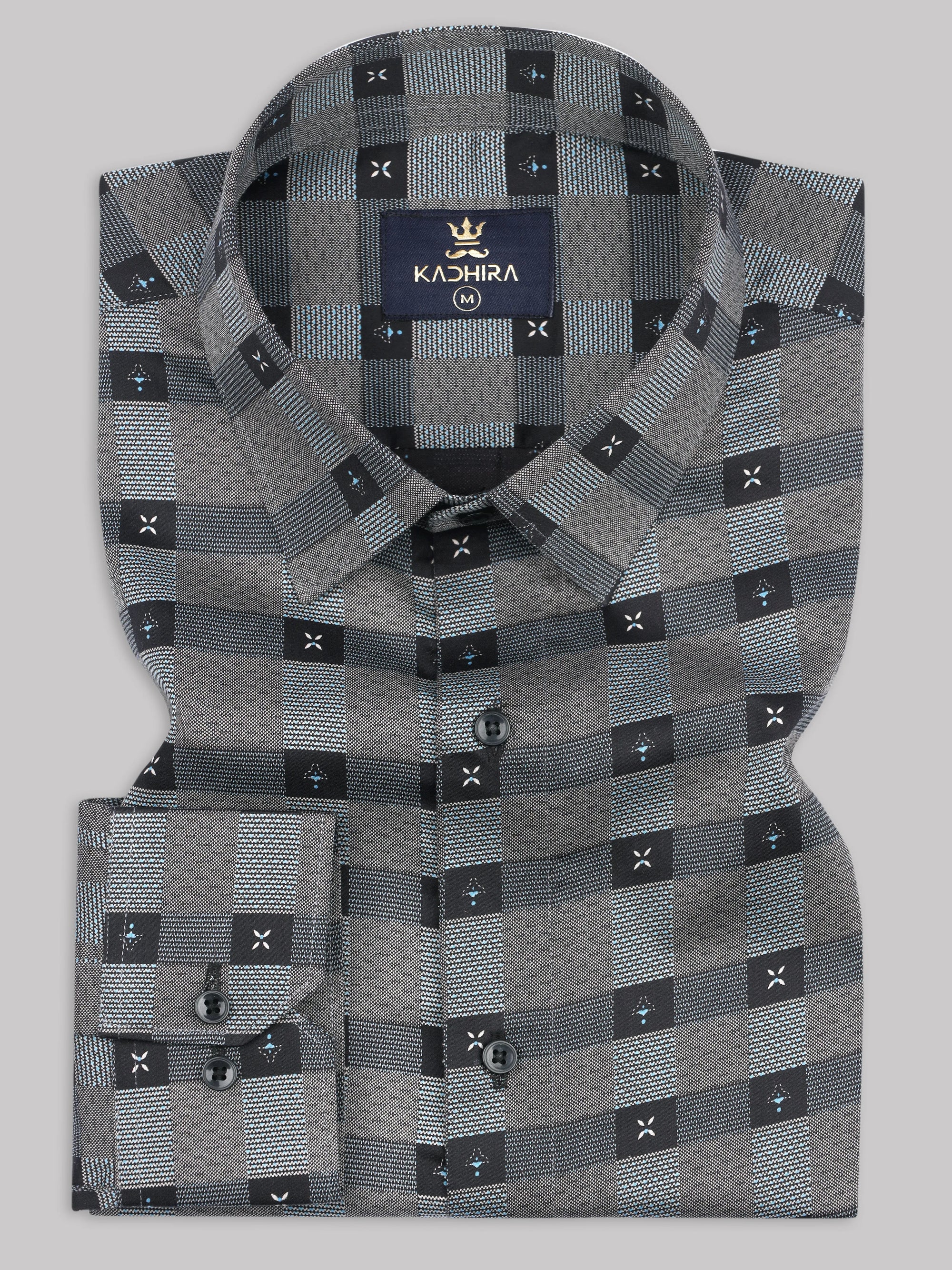 Ash Gray With Multi Pattern  Super Premium Cotton Shirt