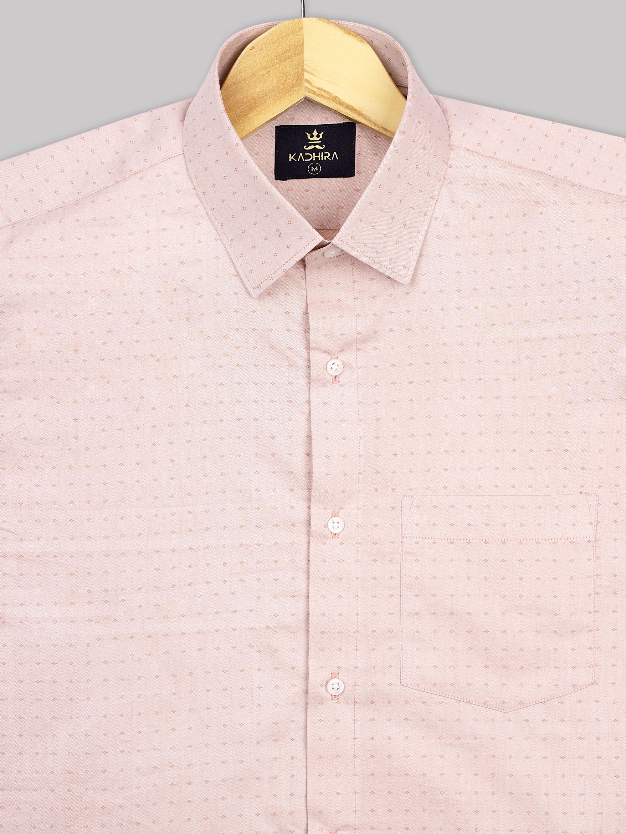Pastel Peach Dobby Textured Jacquard Cotton Shirt