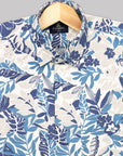Cannoli Cream With Navy Floral Printed Premium Cotton Shirt-[ONSALE]
