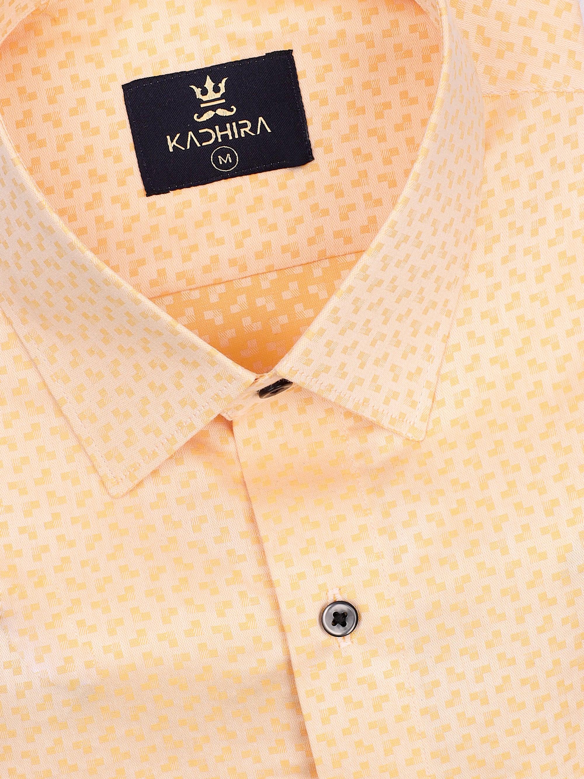 Light Orange Dobby Textured Jacquard Cotton Shirt-[ON SALE]