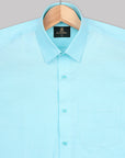 Electric Blue Dobby Textured Jacquard Cotton Shirt[ONSALE]