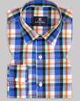 Violet Blue With Multicolored Checks Premium Cotton Shirt