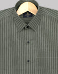 Green Smoke With White Striped Textured Premium Cotton Shirt-[ONSALE]