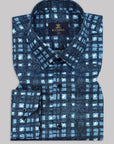 Navy Blue With White-Sky Blue Box Printed Premium Cotton Shirt-[ONSALE]