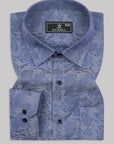 Denim Blue With Slate Grey Water Color Printed Premium Cotton Shirt[ONSALE]