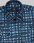 Navy Blue With White-Sky Blue Box Printed Premium Cotton Shirt-[ONSALE]