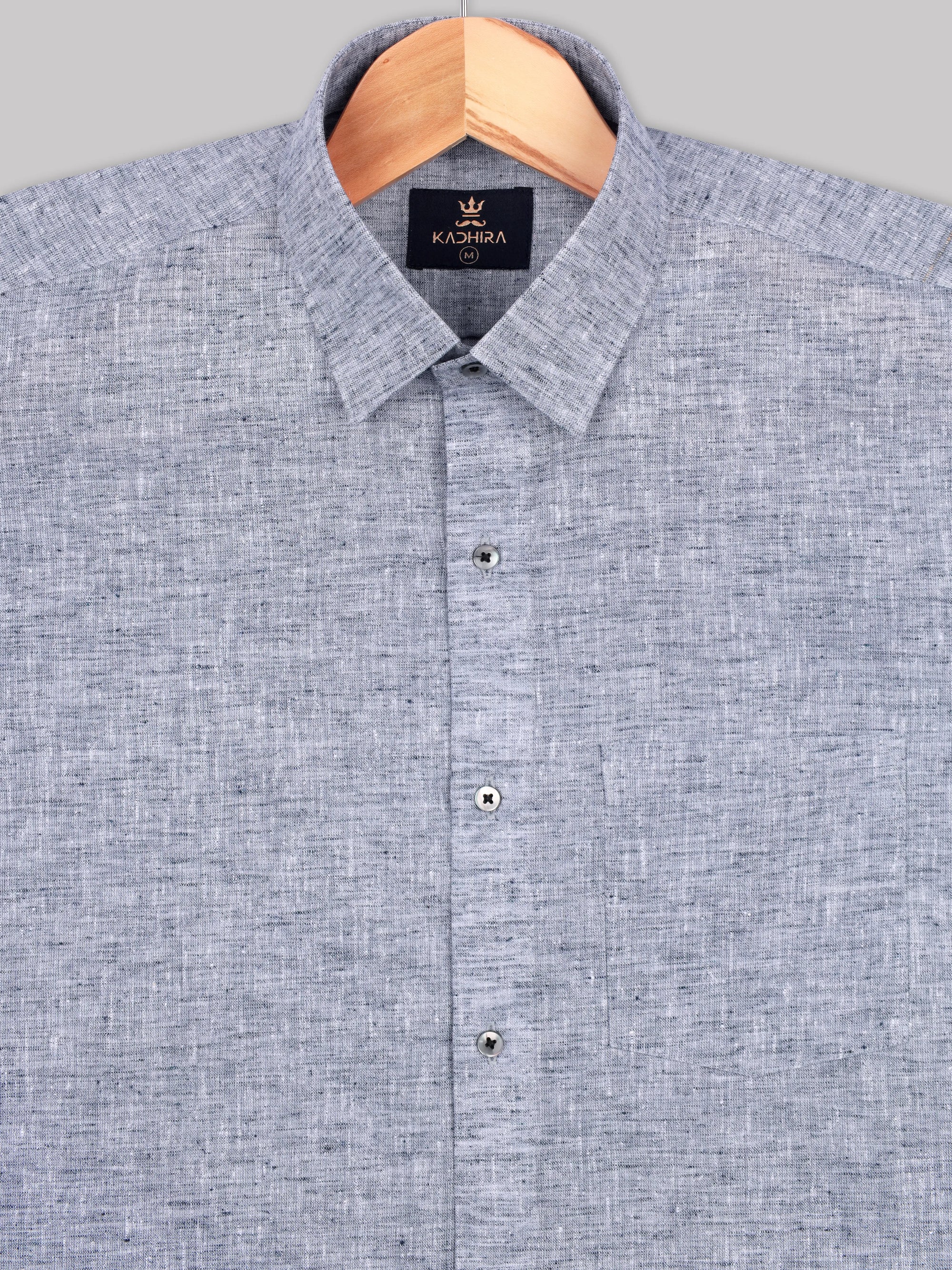 Light Steel Blue Linen Blend Shirt-[ONSALE]