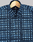 Navy Blue With White-Sky Blue Box Printed Premium Cotton Shirt-[ONSALE]