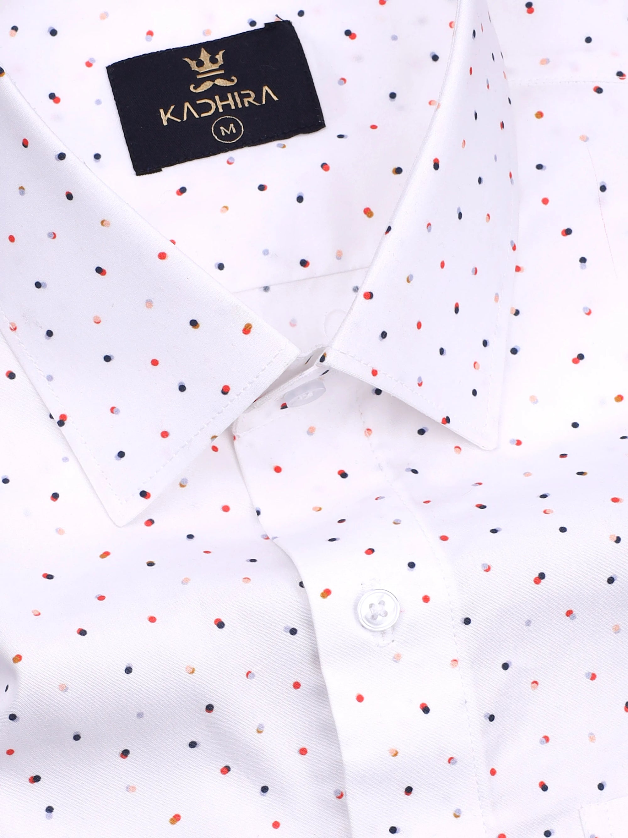 Bright White With Multicolored Dotted Printed Premium Cotton Shirt-[ON SALE]