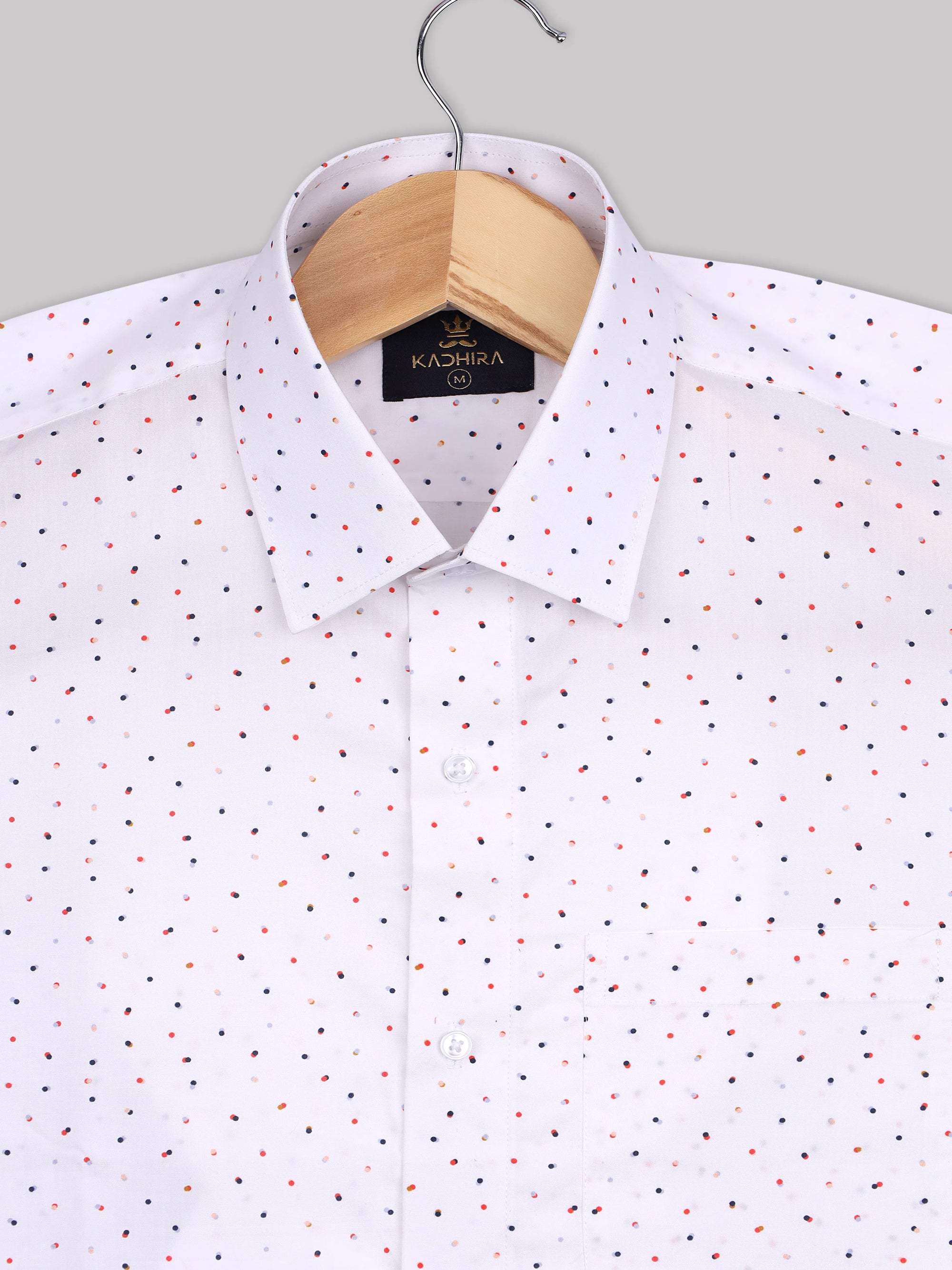 Bright White With Multicolored Dotted Printed Premium Cotton Shirt-[ON SALE]