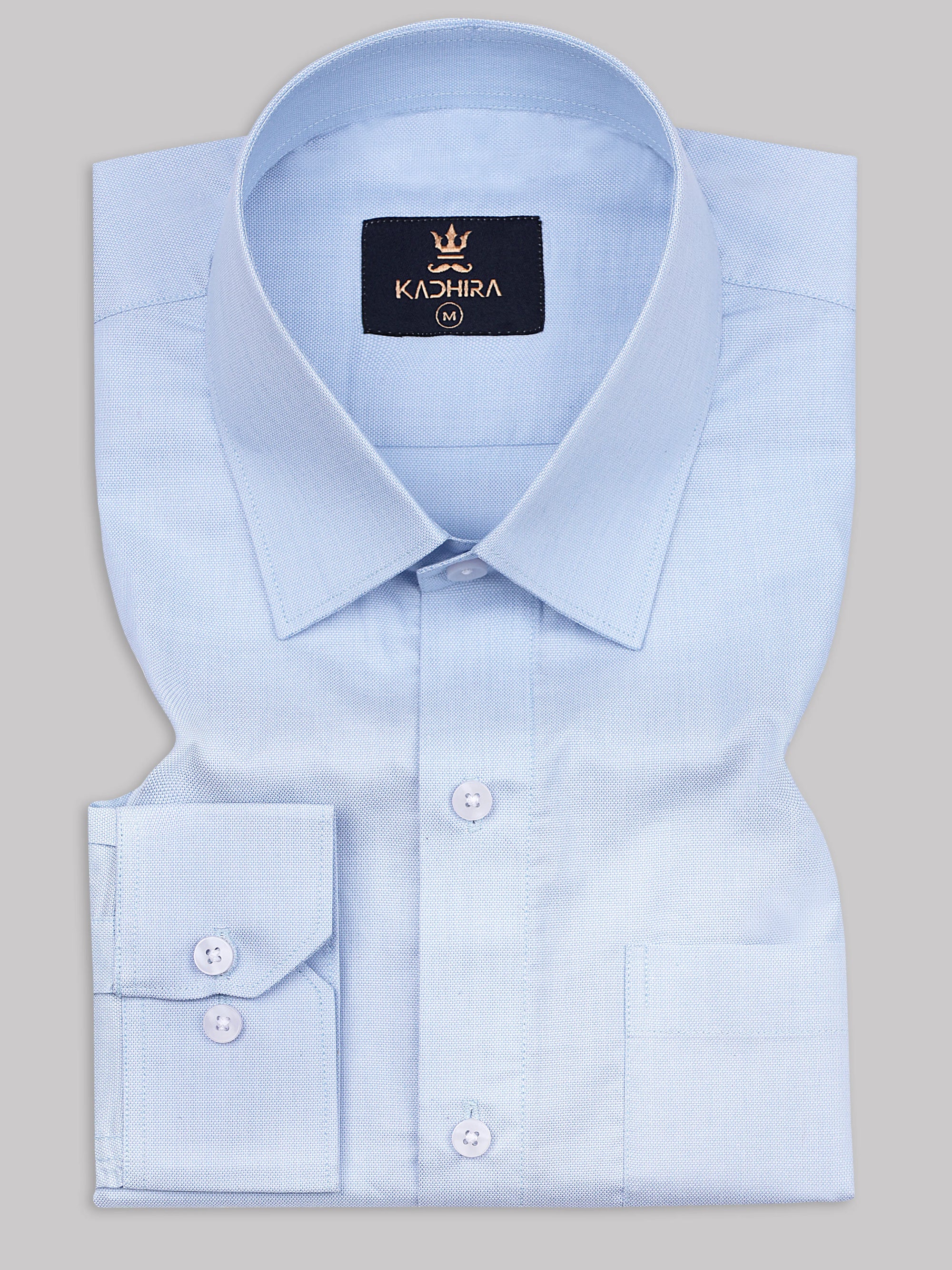 Pale Light Blue Mock Leno Solid Premium Cotton Officewear Shirt