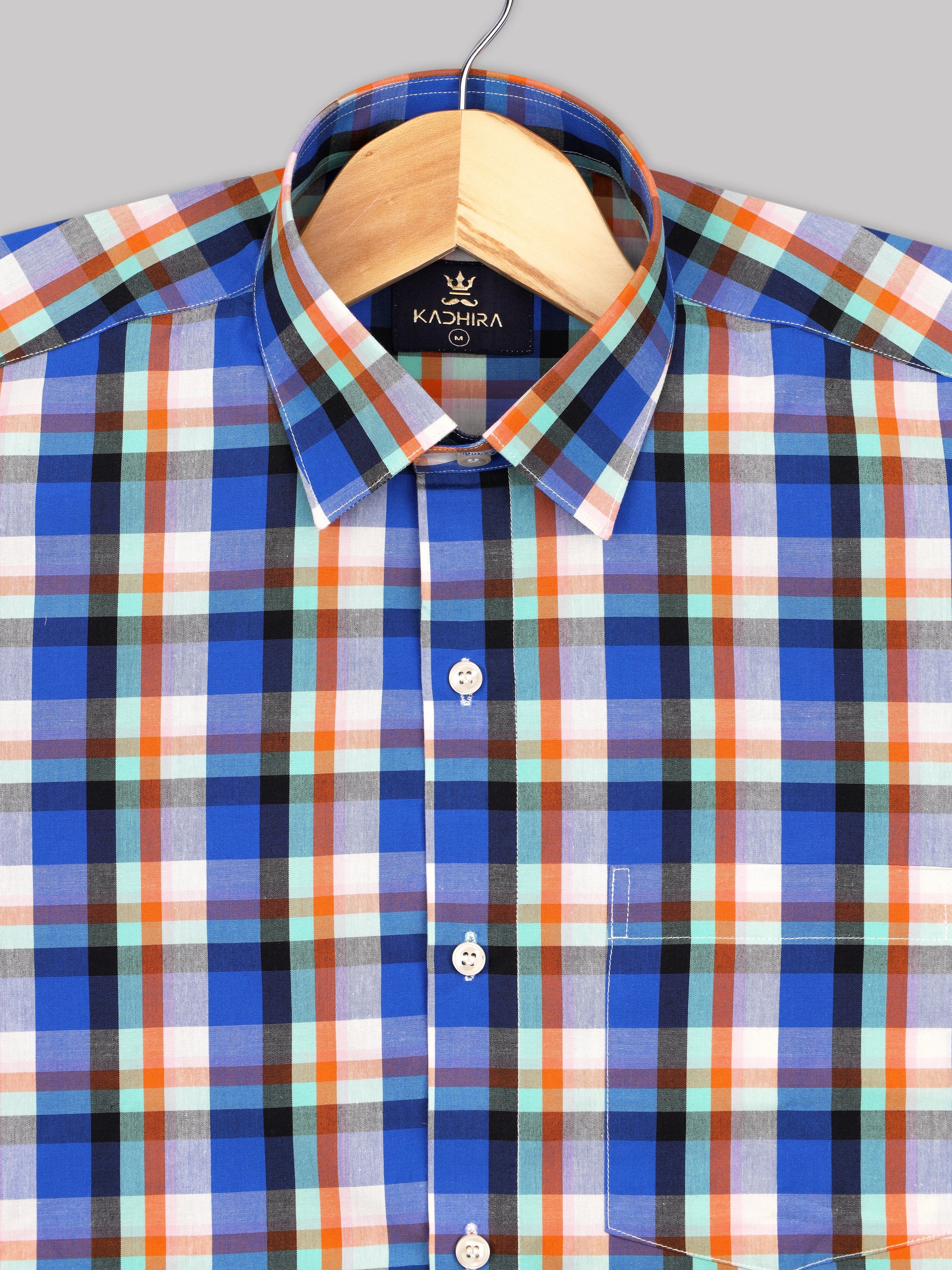 Violet Blue With Multicolored Checks Premium Cotton Shirt