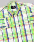 Dark Pastel Green with Blue  & Cream Plaid Check Premium Cotton Shirt