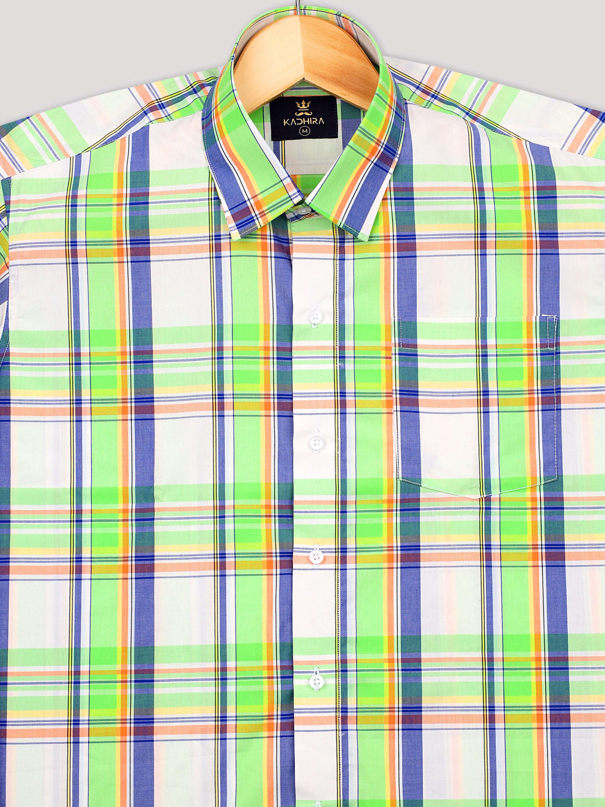 Dark Pastel Green with Blue  &amp; Cream Plaid Check Premium Cotton Shirt