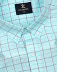 Ice Blue With Indigo Dye-Tiffany Blue Glen checks Premium Cotton Shirt