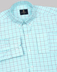 Ice Blue With Indigo Dye-Tiffany Blue Glen checks Premium Cotton Shirt