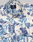 Cannoli Cream With Navy Floral Printed Premium Cotton Shirt-[ONSALE]