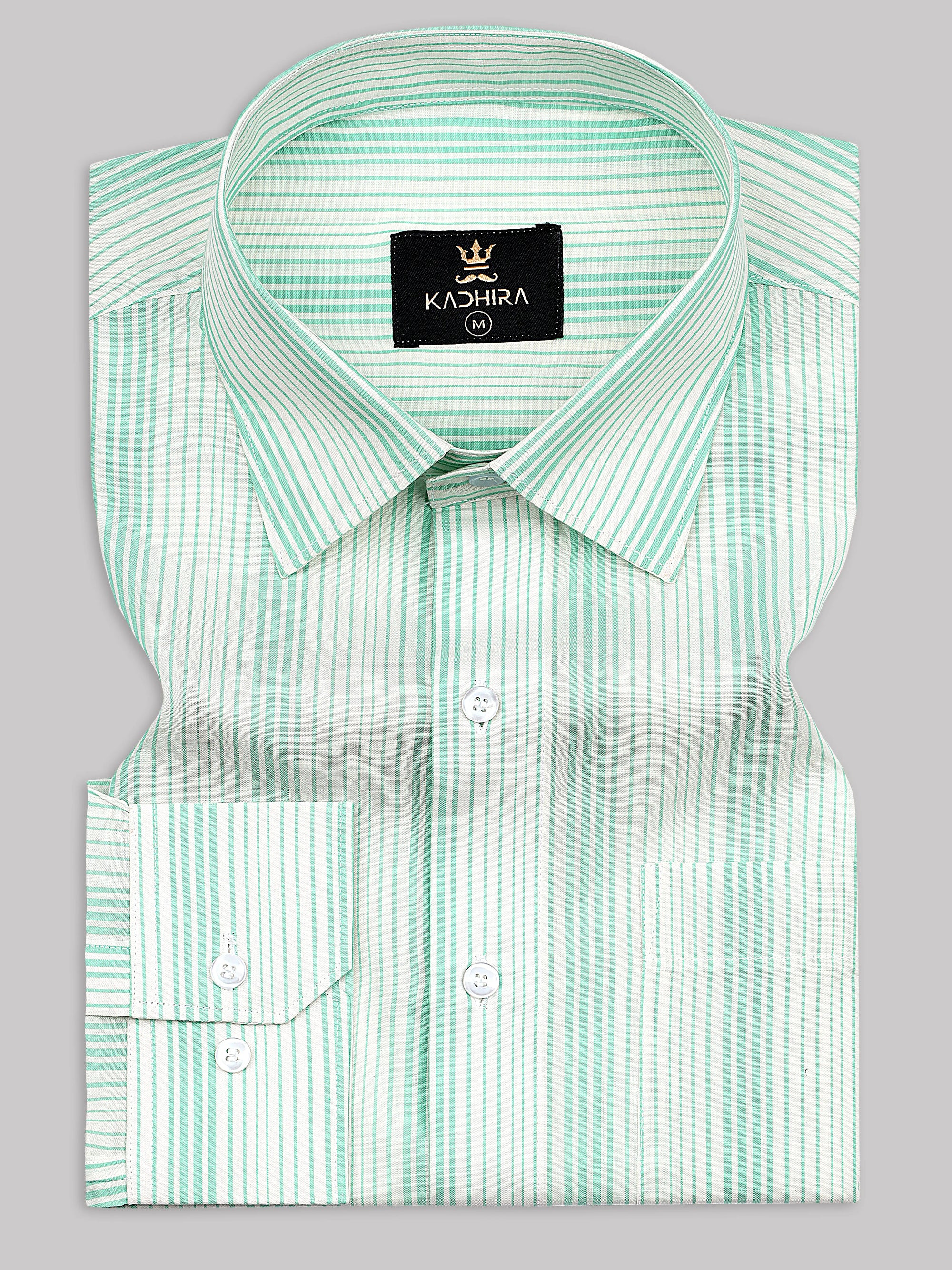 Off White Tiffany Green Striped Premium Cotton Shirt-[ON SALE]