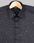 Oil Black With White Suzani Pattern Super Premium Cotton Shirt[ONSALE]