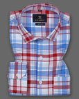 Dodger Blue & Red Checkered Premium Cotton Shirt-[ON SALE]