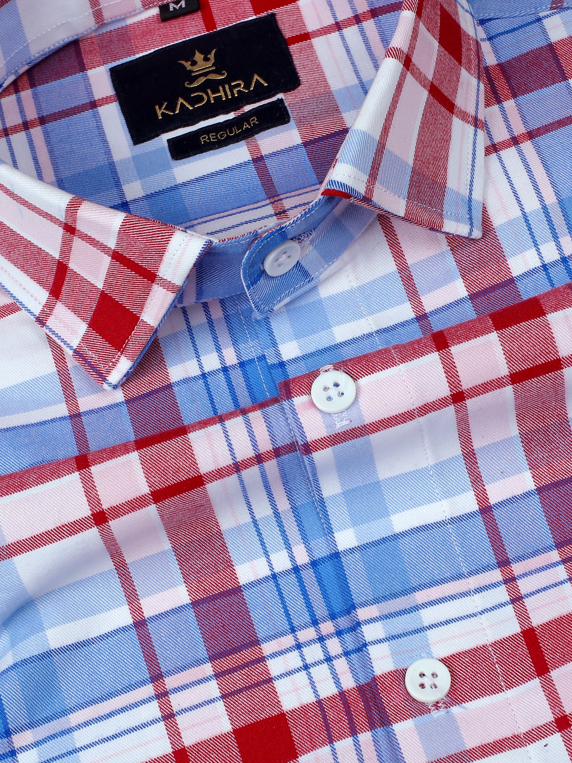 Dodger Blue &amp; Red Checkered Premium Cotton Shirt-[ON SALE]