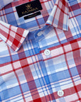 Dodger Blue & Red Checkered Premium Cotton Shirt-[ON SALE]