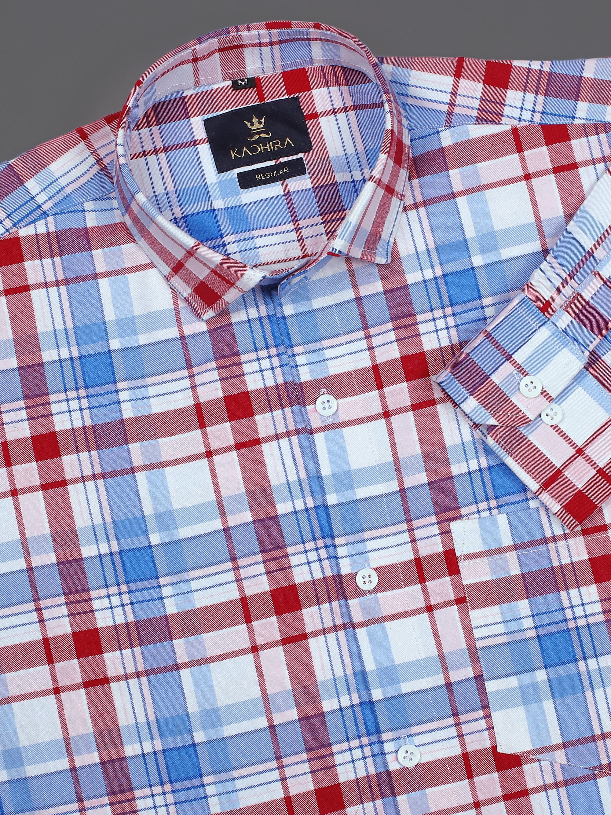 Dodger Blue &amp; Red Checkered Premium Cotton Shirt-[ON SALE]