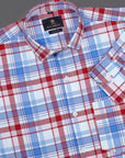 Dodger Blue & Red Checkered Premium Cotton Shirt-[ON SALE]