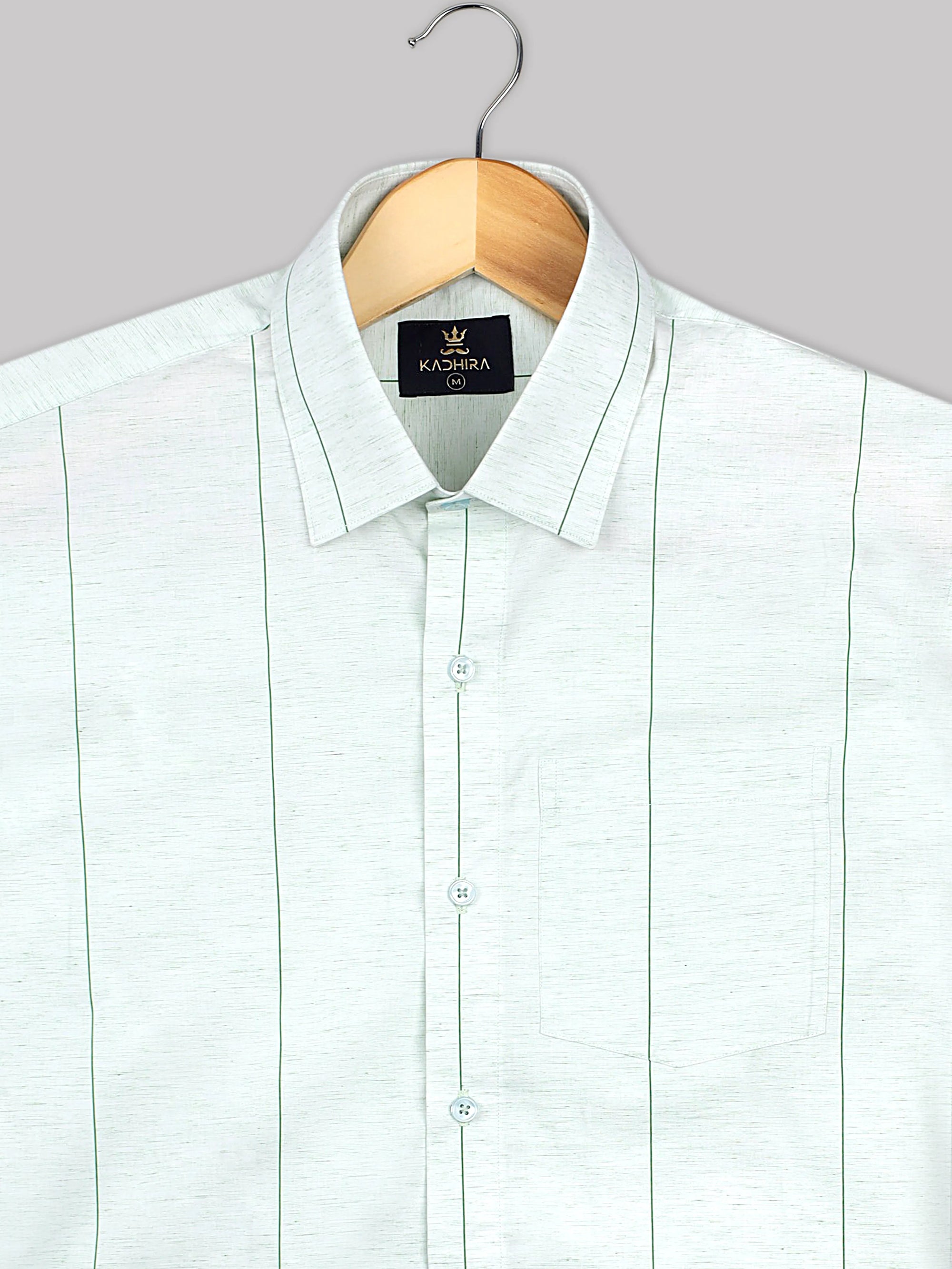 Light Mint Green With Dark Green Pinstripe Super Soft Cotton Shirt-[ON SALE]