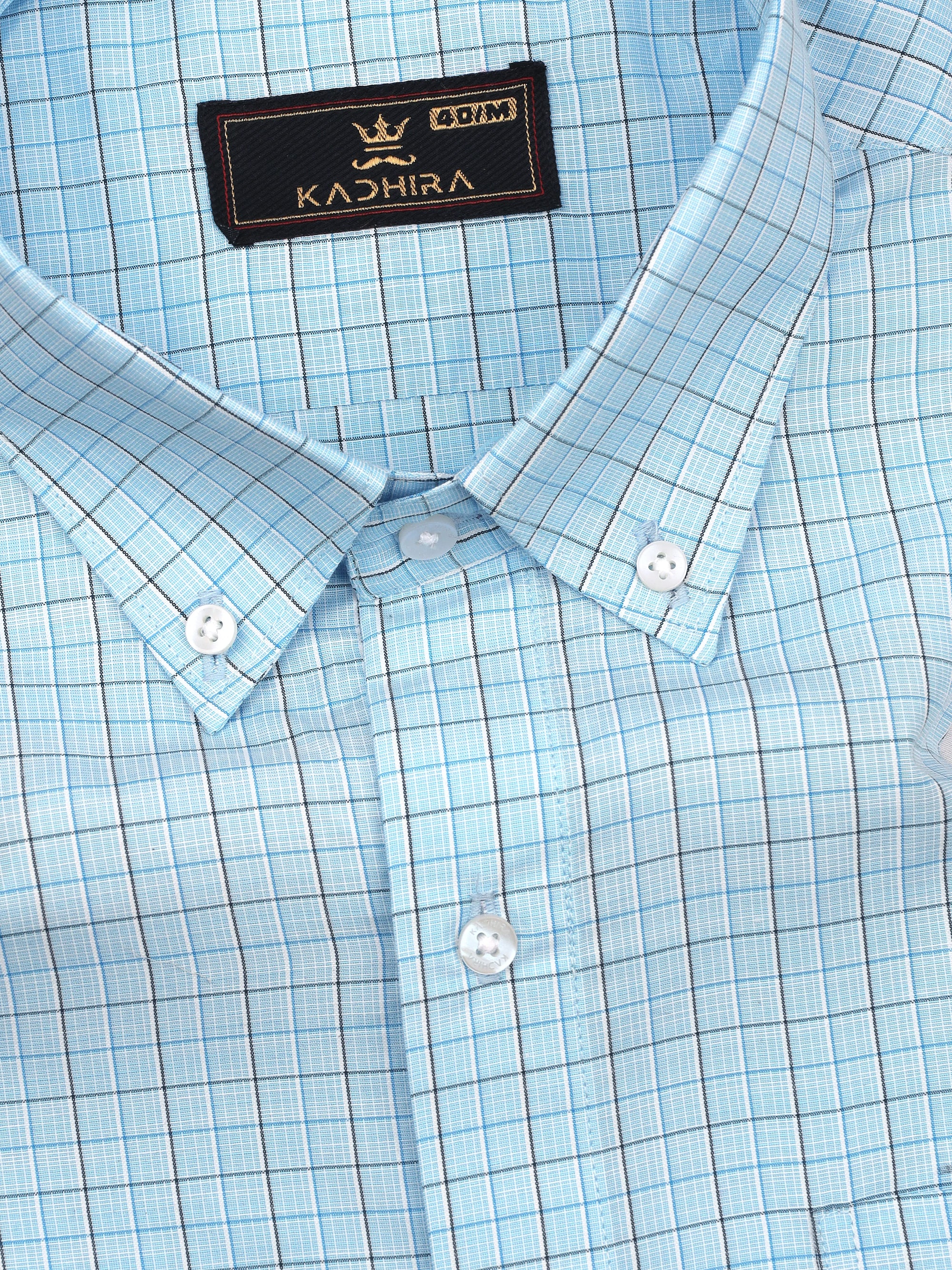 Sky Blue With Blue Plaid Checks Premium Cotton Shirt