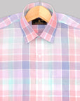 Flamingo Pink And Purple With Multicolor Plaid Premium Cotton Shirt[ONSALE]
