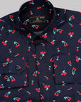 Dark Blue With Red Cherry Printed Premium Cotton Shirt