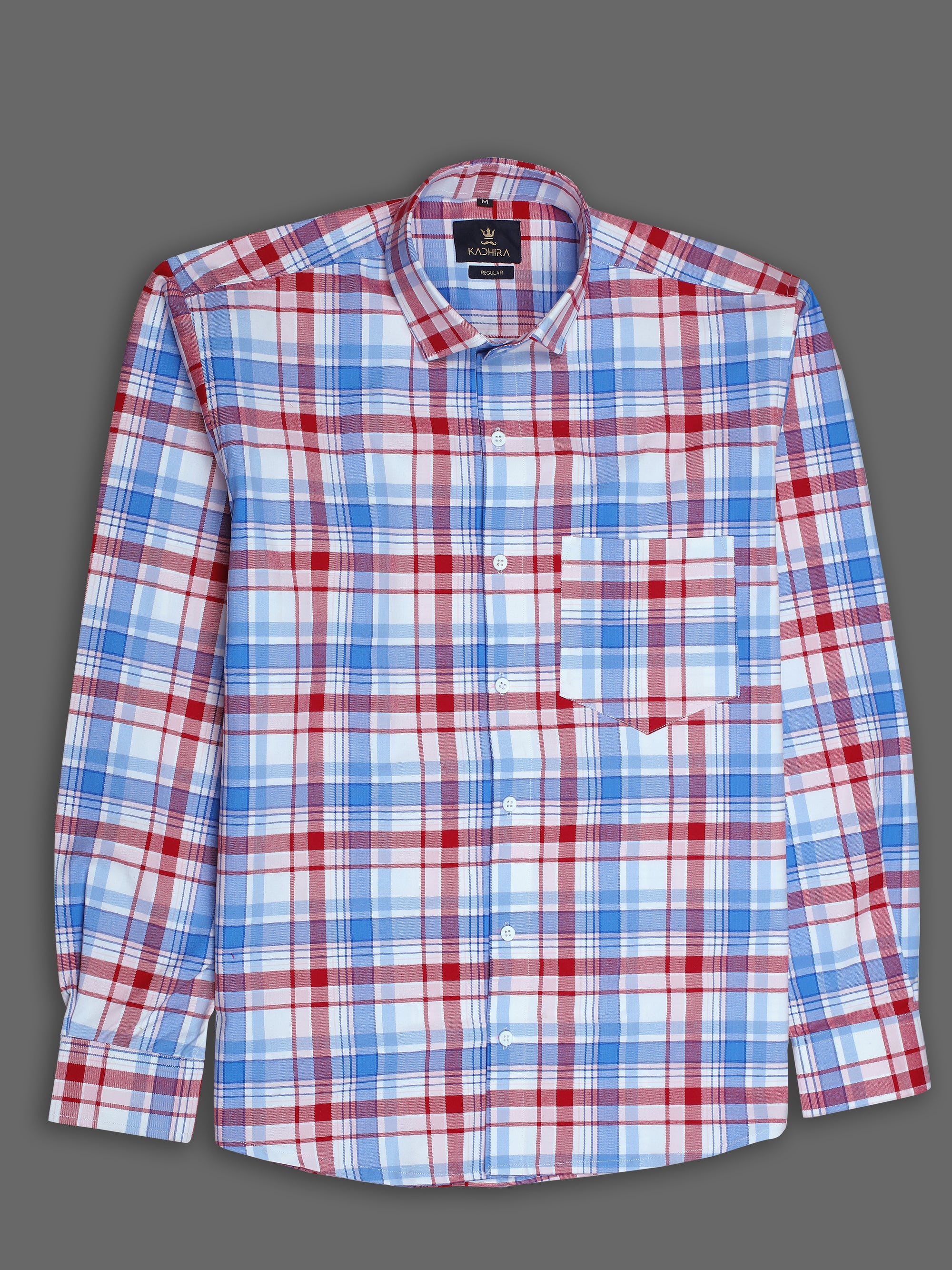 Dodger Blue &amp; Red Checkered Premium Cotton Shirt-[ON SALE]