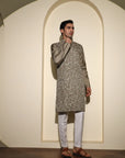 Pale Oyster With Flower Embroidery - Zari Work Premium Viscose Kurta Set