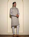 Light Grey With Small Flower Embroidery Work Premium Viscose Kurta Set