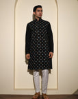 Dark Black With Small Flower Embroidery Work Premium Viscose Kurta Set