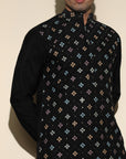Dark Black With Small Flower Embroidery Work Premium Viscose Kurta Set