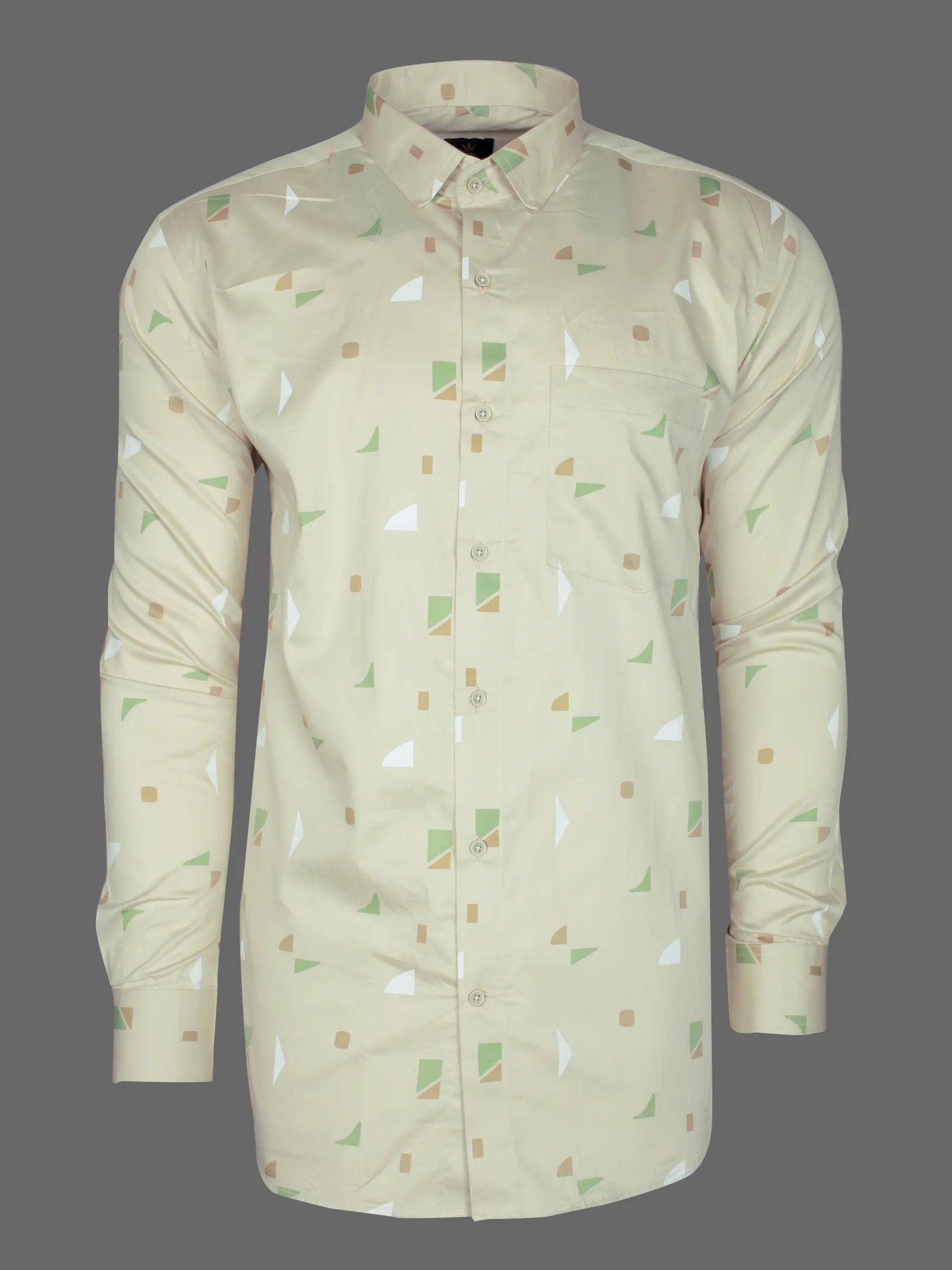 Cornsilk Cream With Multi- Textured Printed Super Luxurious Cotton Shirt-[ONSALE]