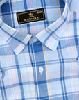 Mid Blue With Cloudy Blue-Orange Plaid Premium Cotton Shirt[ONSALE]