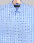 Pastel Blue With White-Lapis Blue Flower Plaid Premium Cotton Shirt