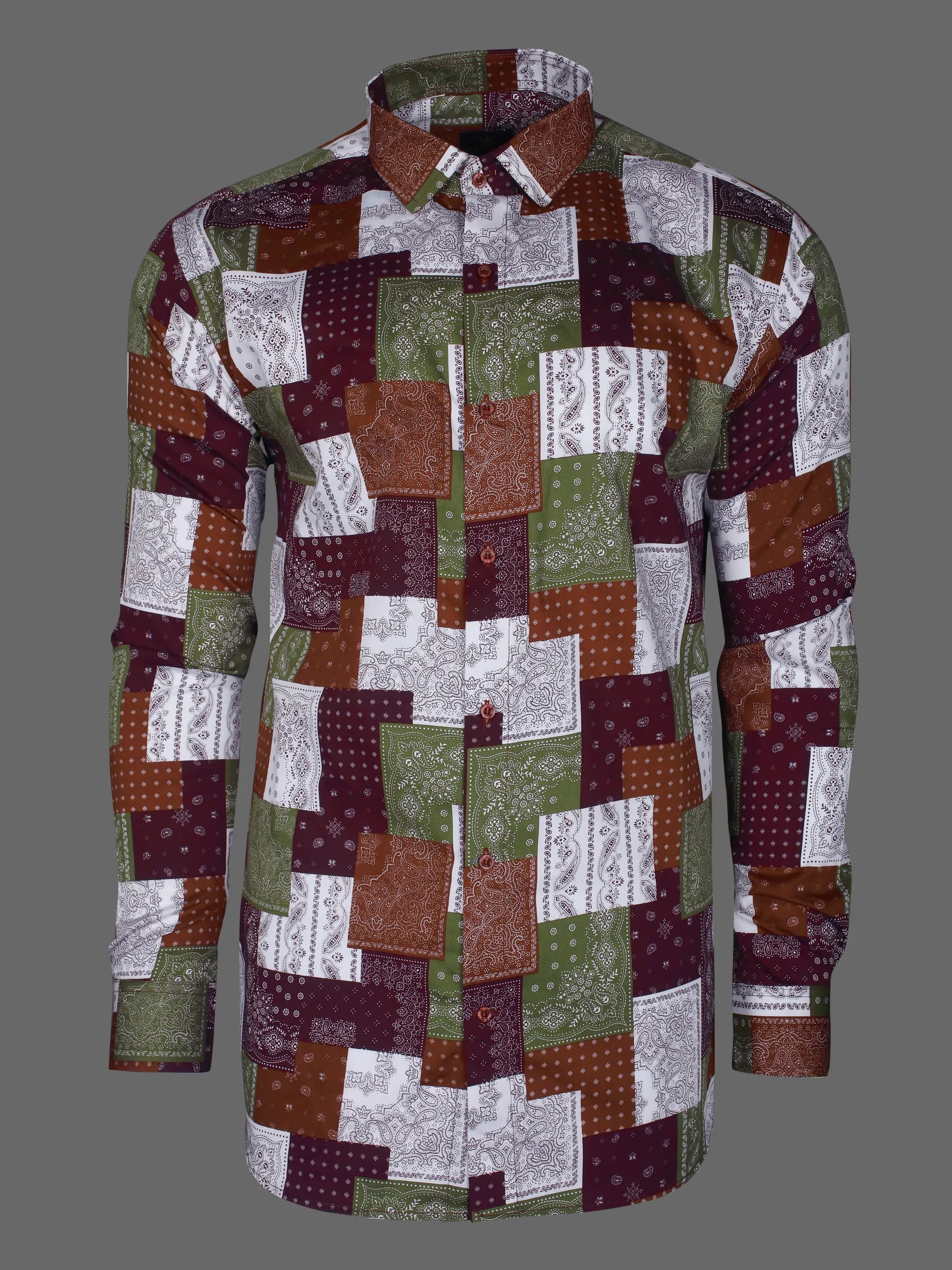 Walnut Multi-colored Paisley Patterns Printed Premium Cotton Shirt-[ON SALE]