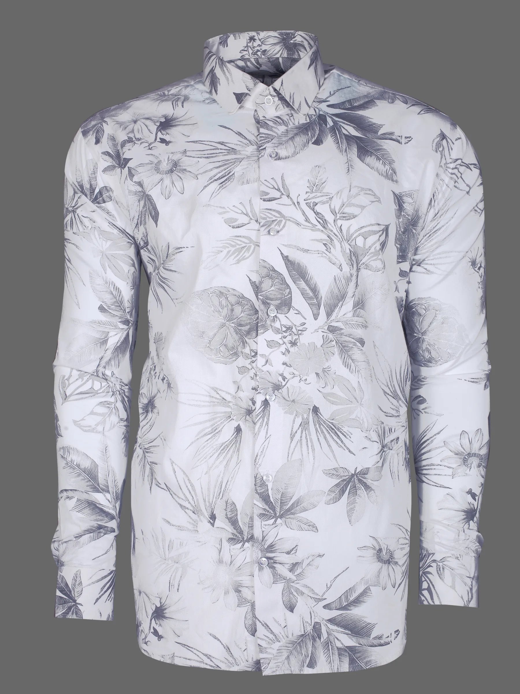 Frost White With Sunflower Textured Printed Premium Cotton Shirt-[ON SALE]