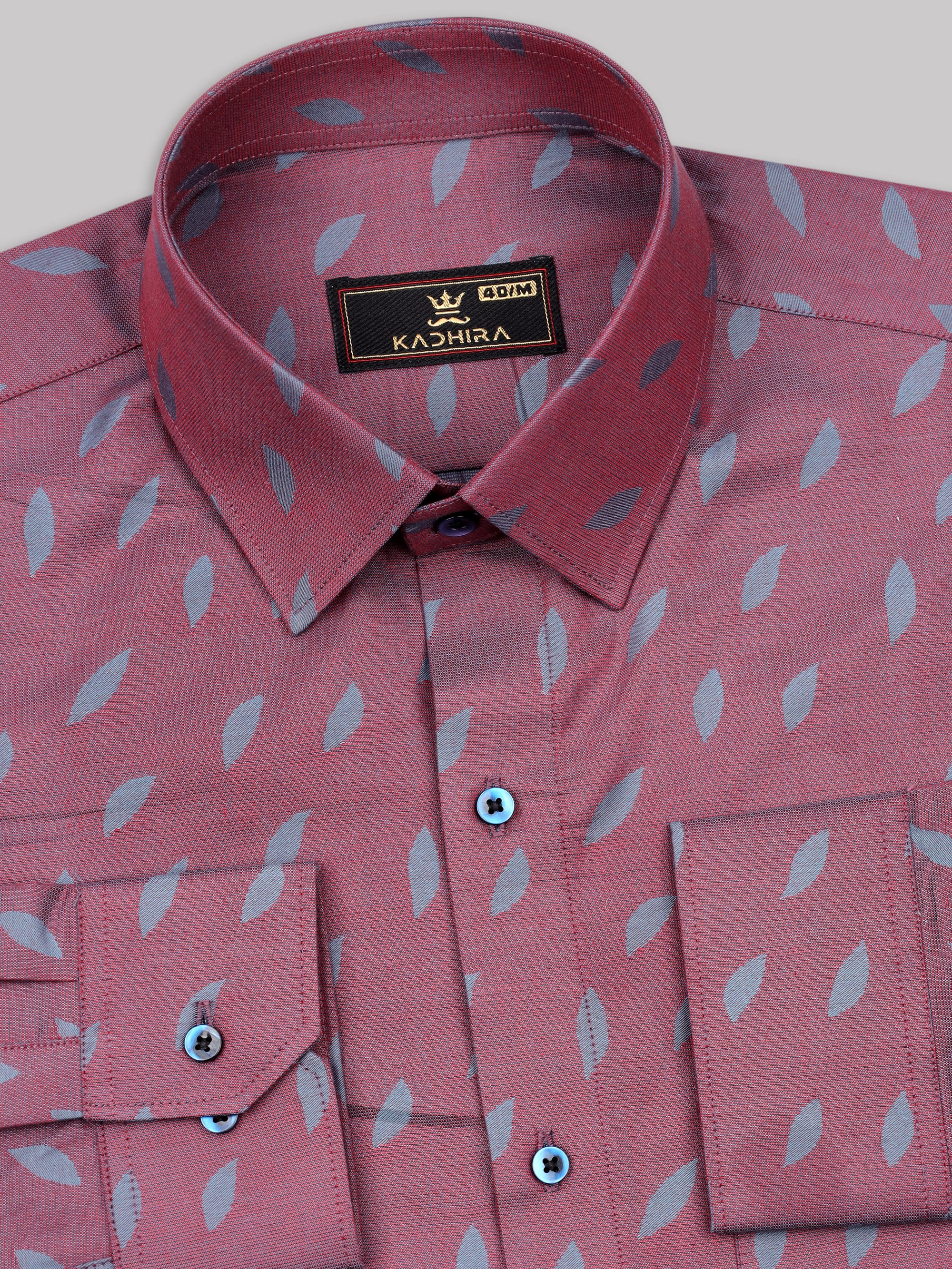 Blood Red With Slate Grey Leave Jacquard Shirt
