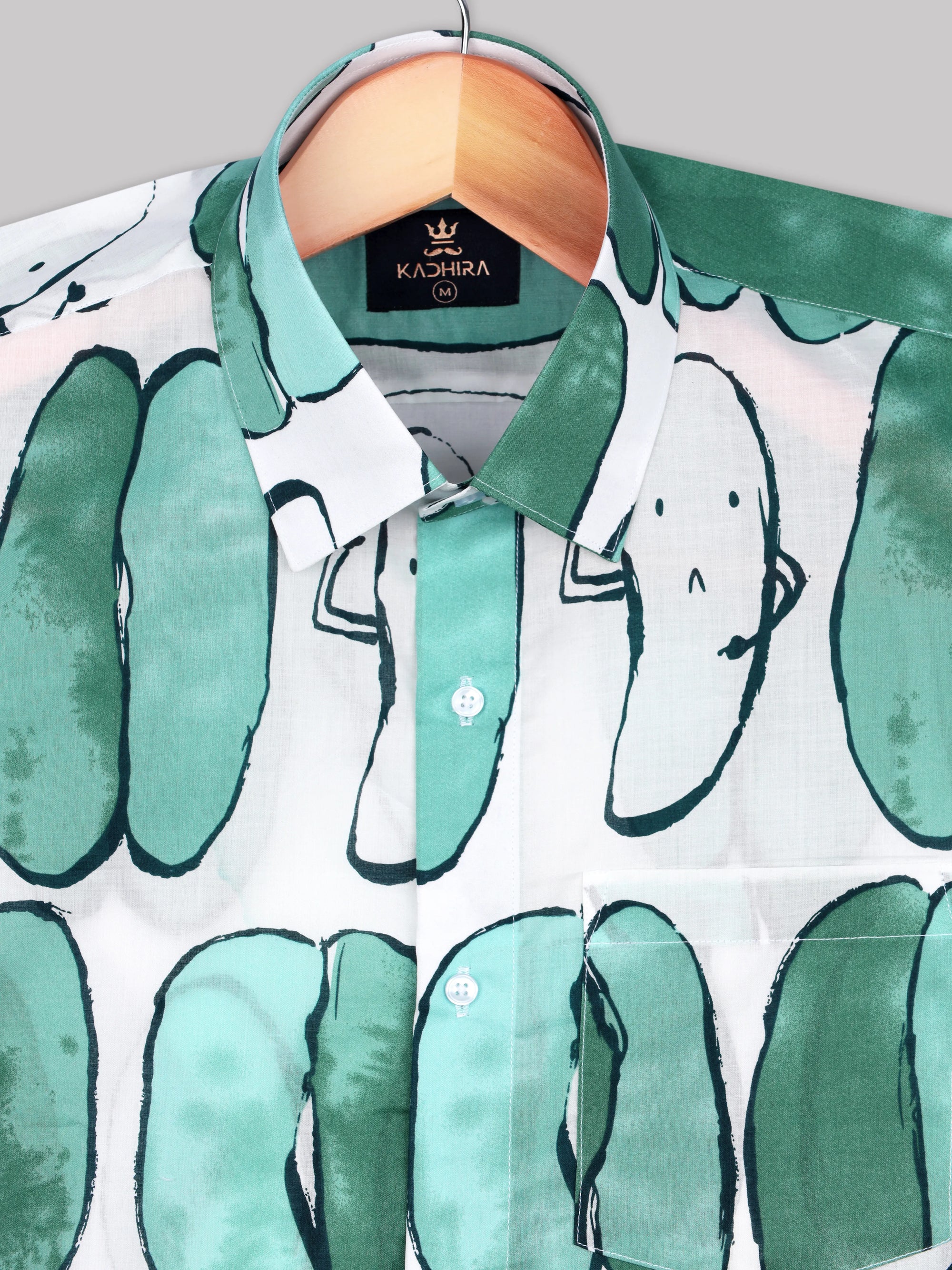 Soft White With Green Rock Pattern Super Cotton Shirt