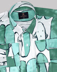 Soft White With Green Rock Pattern Super Cotton Shirt