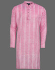 Light Pink With White Embroidery Super Premium Cotton Kurta