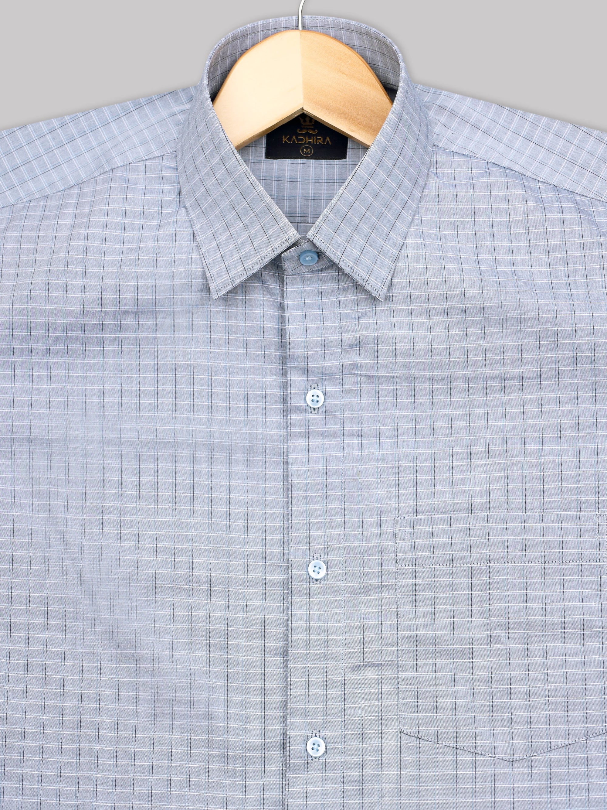 Light Gray With Black-Blue Dupplin checks Cotton Shirt