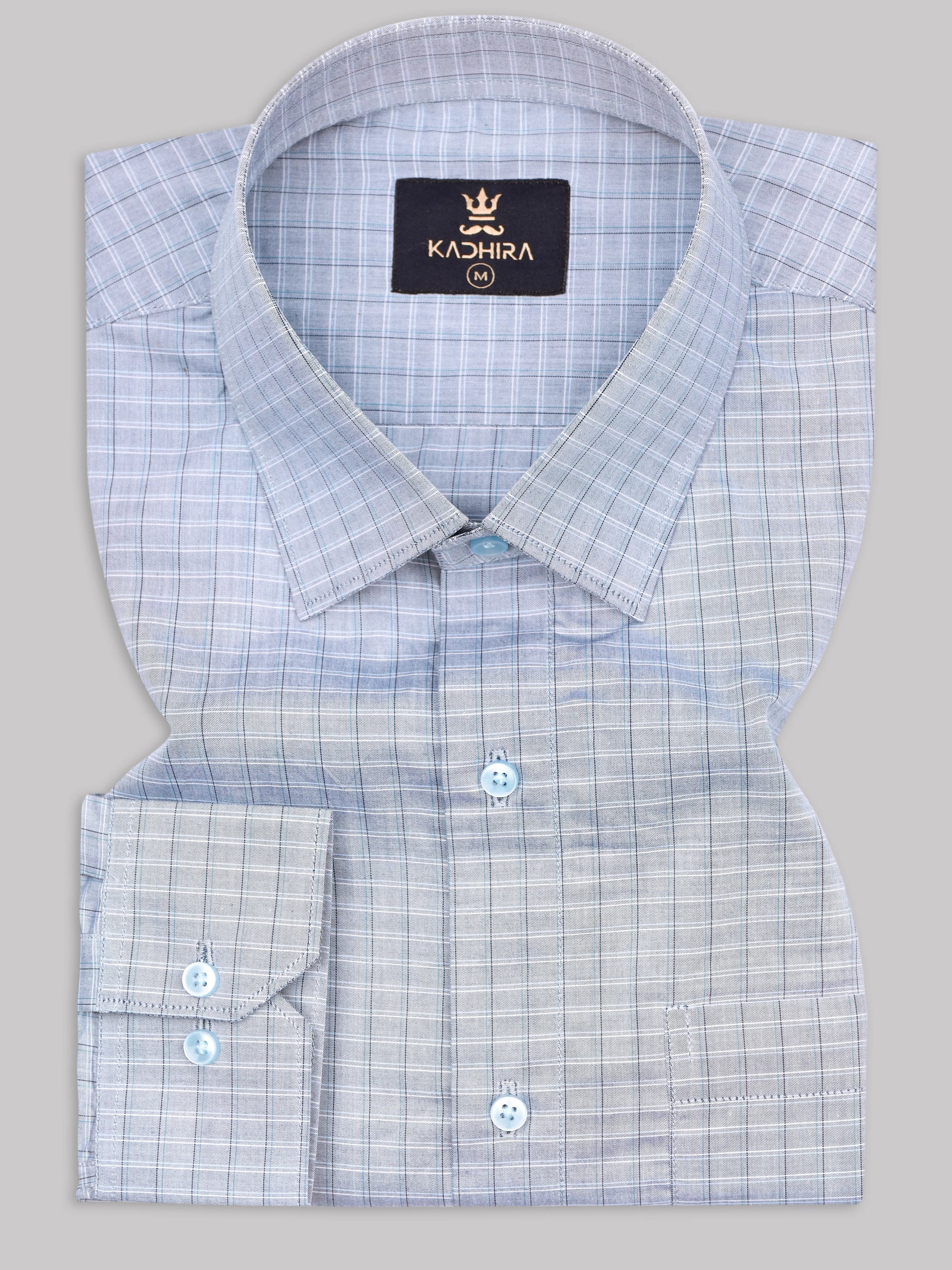 Light Gray With Black-Blue Dupplin checks Cotton Shirt