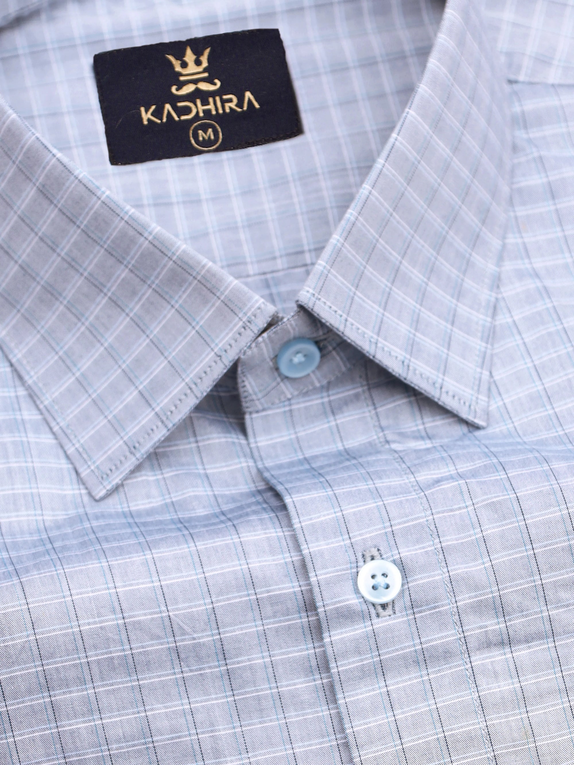 Light Gray With Black-Blue Dupplin checks Cotton Shirt