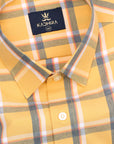 Orange Yellow with Oxford Blue Checkered Premium Cotton Shirt-[ON SALE]